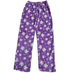 Girls' Plush Pajama Pants, Kids Size 14-16, Rainbow Unicorn Print